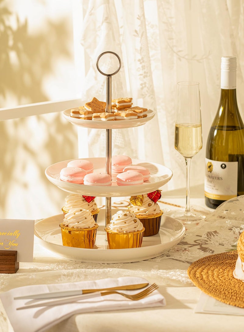 Sweese 3 Tier Cupcake Stand- White Porcelain Cake Stand- Dessert Stand, Tiered Serving Trays for Parties - Image 5